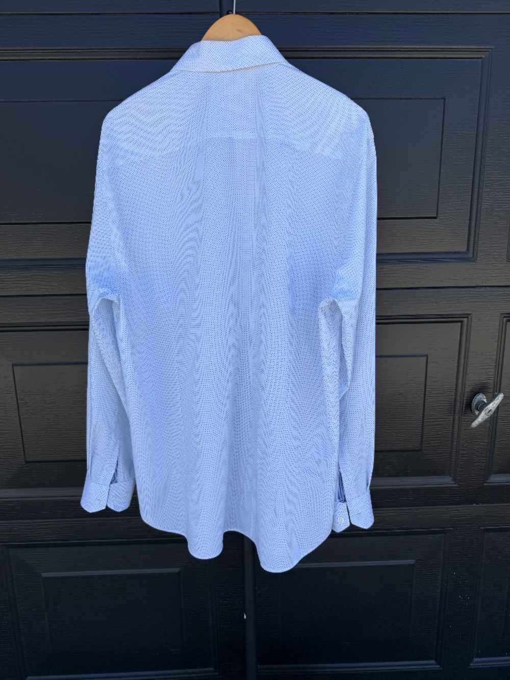 Used! Men's WRK 4 Way Stretch Long Sleeve White Blue Polka Dot Dress Shirt - Picture 3 of 4